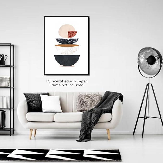 Moonow7 Small Geometric Poster in Boho Style, Minimalist Abstract Wall Art Prints for Bedroom Hallway Entryway Home Decor, Earth Tone Picture, Unframed, Size 11x14 / 27x35 cm