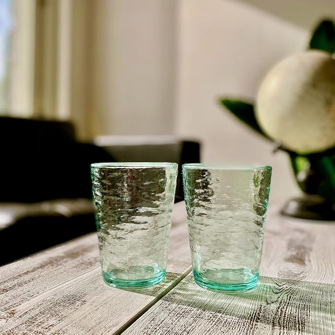 KLIFA- RIPPLE- 16 ounce, Set of 6, Acrylic Tumbler Drinking Glasses Cups, BPA-Free, Stackable Plastic Drinkware, Dishwasher Safe, Green