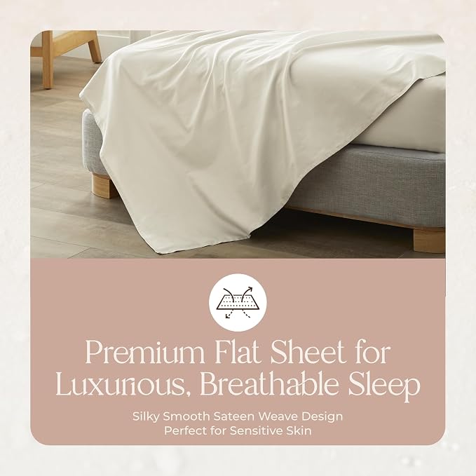Certified Organic Full Flat Sheet Only - 100% Organic Cotton Top Sheet with Luxurious Soft and Breathable 300 Thread Count Sateen Weave Finish - GOTS & Fairtrade Certified (Natural, Full)