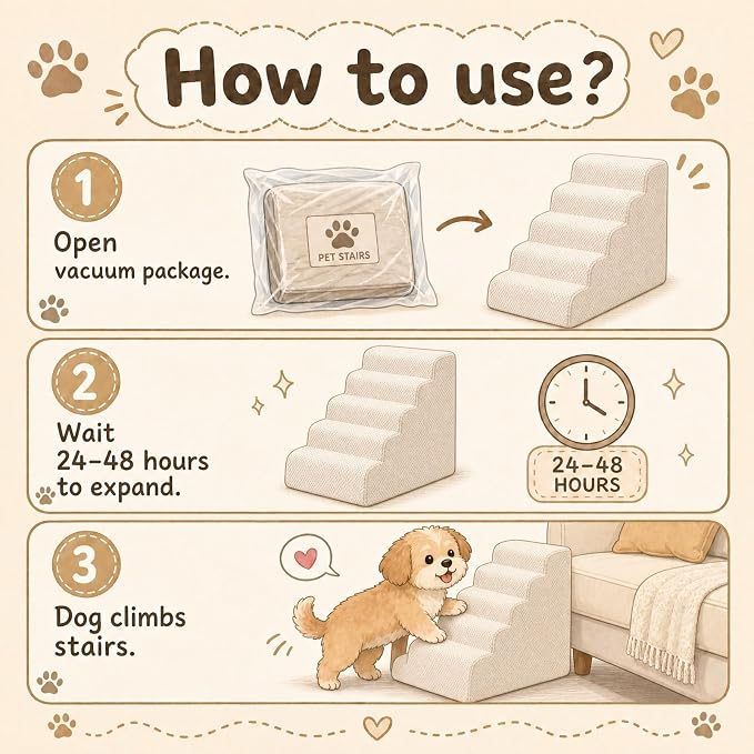 Dog Ramp for Bed,Pet Ramp for High Bed,Dog Stairs for Small & Medium Dogs,Curved Non-Slip Ladder for Older Dogs & Cats,24.4" H,5-Step (White)