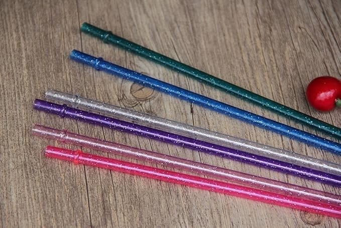 Dakoufish BPA-Free 12 Piece 9 Inch Reusable Clear Plastic Glitter Sparkle Drinking Straw Plus one Cleaning Brush (Blue,9inch)