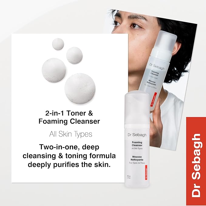 Dr Sebagh 2-in-1 Toner & Cleanser (5.1 fl oz) - Gentle Face Wash - Deep Pore Cleanser & Makeup Remover - Foam Cleanser for Oily Skin - Award-Winning