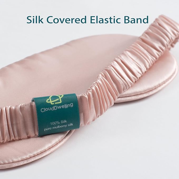 100% 22 Momme 6A Grade Double-Sided Pure Mulberry Silk Eye Mask Soft Breathable Sleep Blindfold with Elastic Headband for Men and Women Pack of 1 (Pink)