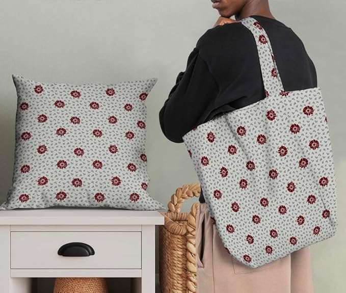 Soimoi Floral Print - White, Canvas Fabric Material - 56 Inch Wide, 1 Yard, Unstitched Fabric for Upholstery, Bags, Workwear and Outdoor Gear