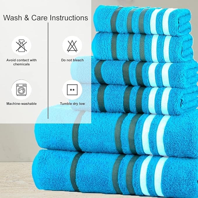 CASA COPENHAGEN Exotic 6Pcs 100% Egyptian Cotton Towels Gift Set- Teal, 550GSM, 2Bath 2Hand 2Washcloths, Towels for Bathroom (Box Pack, Set for Women & Men)
