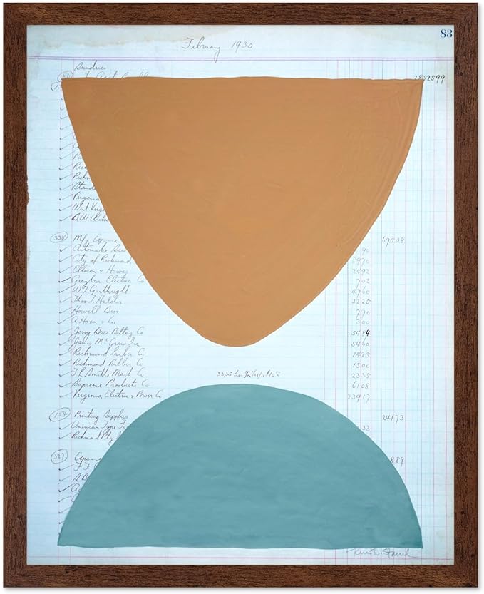 Monem Art Abstract Ledger Paper Geometric Print - Modernist Organic Shapes Art Poster - Wall Decor for Office, Living Room or Studio - 16x20 Brown Framed Wall Art by Renee Stramel