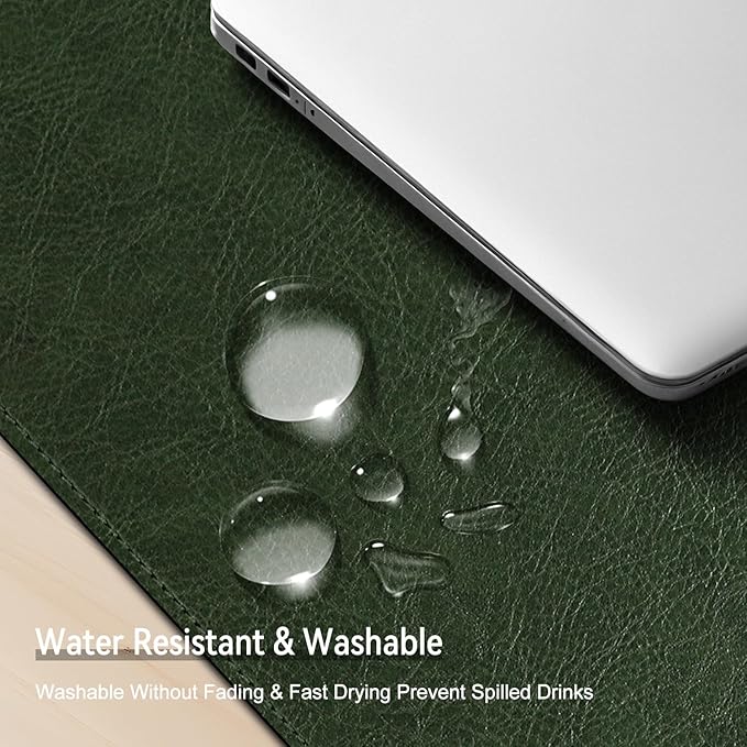 Imitation Crazy Horse Leather Desk Mat - Waterproof Desk Pad - Ideal for Large Mouse Pad and Desk Mats on Top of Desks (Green+Gray, 25"*13")