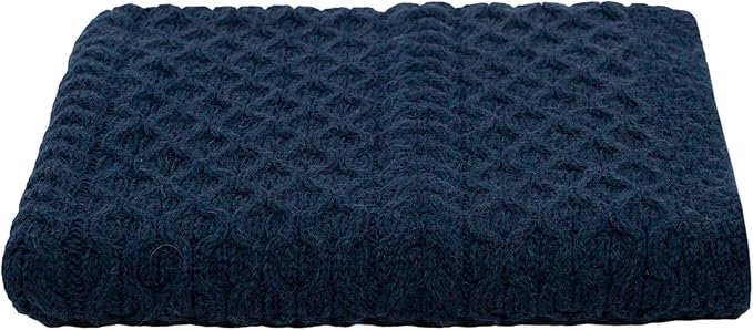 SAOL Bed Throw Blanket Irish Aran 100% Soft Merino Wool 60x36 Inches (Ocean Blue)