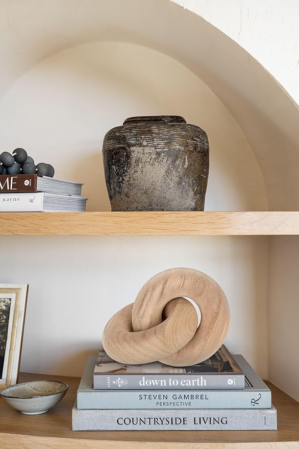 Table Decor Handcrafted Wooden Knot Sculpture Decor – Modern Nordic Style Decorative Accent for Home, Office, Shelf, and Console Table – Natural Oak Finish, 7"x4.7"