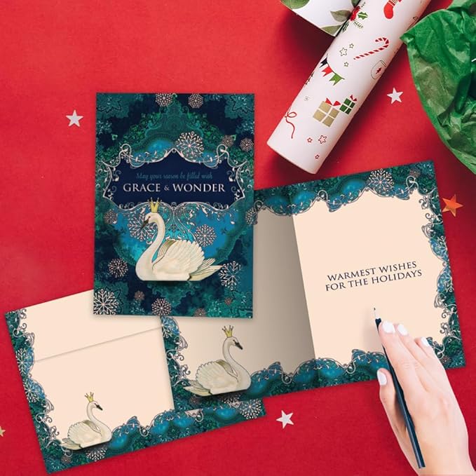 Tree-Free Greetings - Season's Greeting Cards - Artful Designs - 10 Cards + Matching Envelopes - Made in USA - 100% Recycled Paper - 5 x 7 - Grace and Wonder (HB93245)