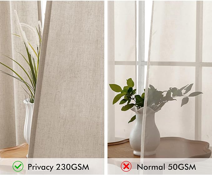 MIULEE Non-See-Through Privacy Linen Curtains 2 Panels, Light Filtering Window Curtains Farnhouse Textured Back Tab Semi Sheer Drapes for Bedroom Living Room, 52 x 63 Inches Long, Taupe