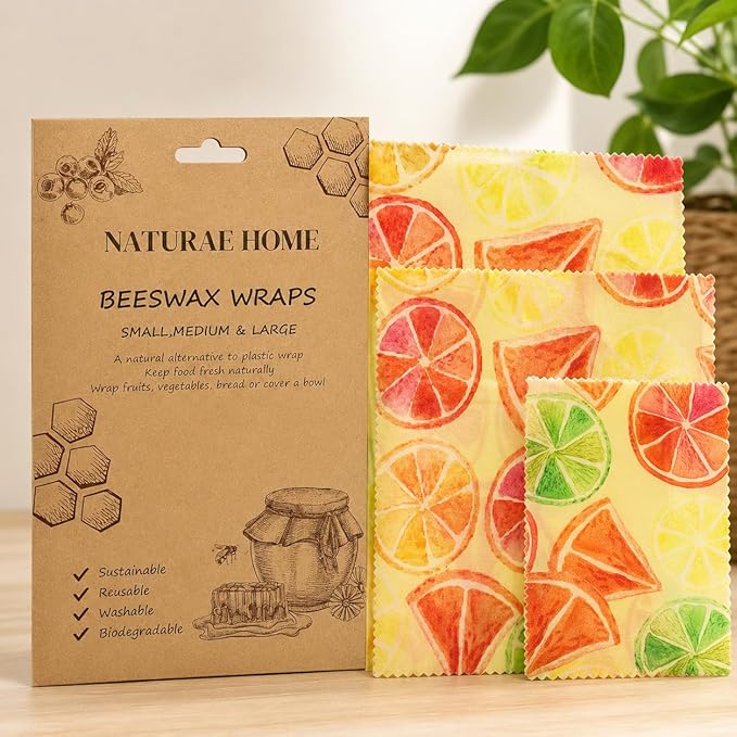 Beeswax Food Wraps – Reusable 3 Pack (Small, Medium, Large) – Eco Friendly Plastic Wrap Alternative – Organic Cotton Food Wrap