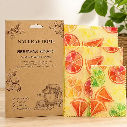 Beeswax Food Wraps – Reusable 3 Pack (Small, Medium, Large) – Eco Friendly Plastic Wrap Alternative – Organic Cotton Food Wrap