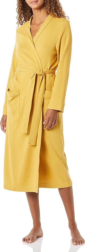 Amazon Essentials Women's Lightweight Waffle Full-Length Bath Robe with Pockets (Available in Plus Size)