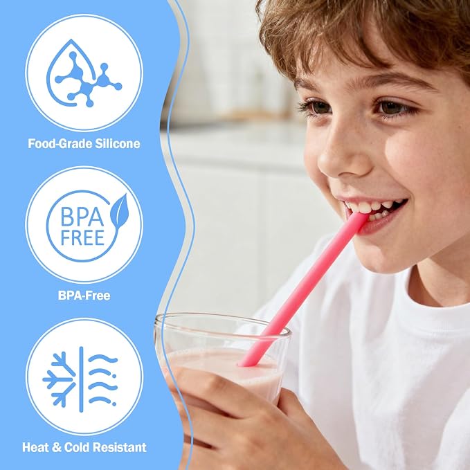 6 Pack Reusable Silicone Straws Compatible with Stanley 40oz 30oz 20oz Tumblers, 12.2" Long x 0.374" Diameter BPA-Free Drinking Straws with 2 Cleaning Brushes, Flexible Cuttable Teeth-Friendly