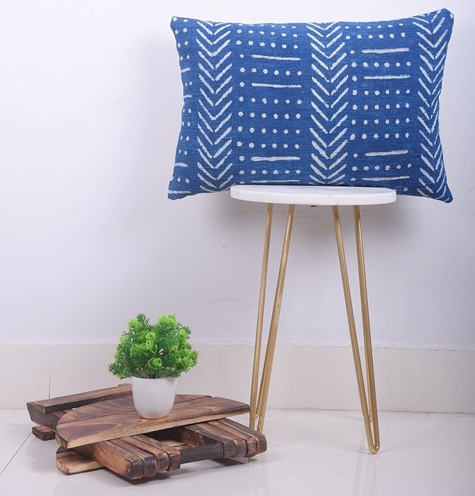 Trade Star Geometric Luxurious Ethnic Cushion Case Decorative Authentic Pillow Case Lumbar Cushion Cover 100% Cotton Throw Pillow Cover for Bedroom Spring Pillow Case (Indigo Snow 12X18 INCHES)