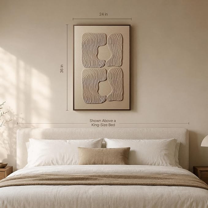 3D Textured Wall Art for Living Room, 1 Piece Wabi Sabi Abstract Sandstone Relief Artwork with Solid Catalpa Wood Frame, Minimalist Abstract Pictures for Hallway Entryway, Warm Oatmeal Beige, 24x36 In