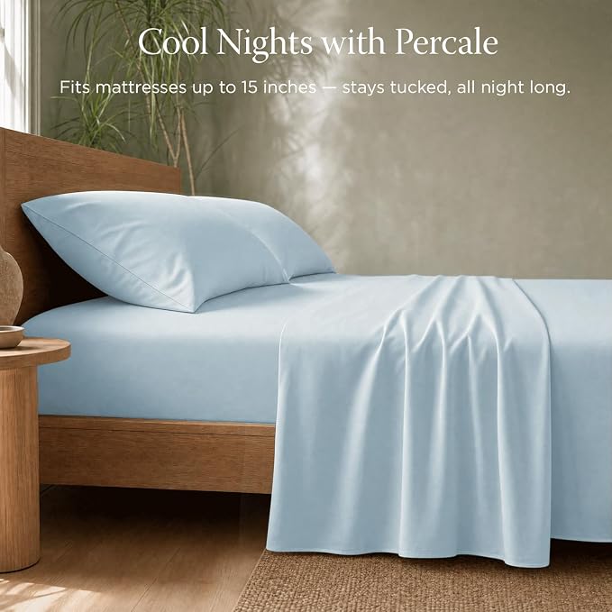 Threadmill Certified by GOTS Organic Cotton Sheets - Twin XL, 3 Piece, Light Blue - Ultra Soft, Cooling and Breathable Bed Sheet Set - Lightweight and All-Round Elastic Deep Pocket