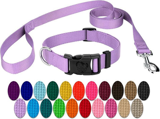 Country Brook Petz - Everyday Nylon Dog Collar and Leash - 10+ Cool Colors (3/4 Inch, Medium, Lavender)