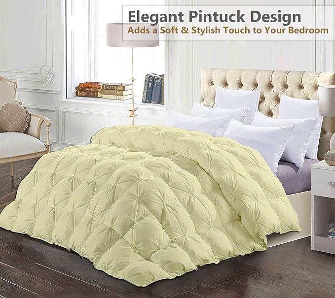 Over Queen Size Down Alternative Comforter 98x98 Inch Ivory – 500 GSM Ultra Soft Breathable, Luxury Pintuck Pinch Pleat, All Season Duvet Insert with Corner Tabs, Machine Washable