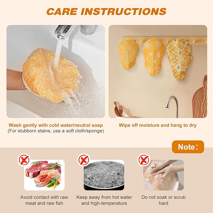 6 Pcs Beeswax Bowl Covers Reusable,Large Reusable Bowl Covers for Bread Proofing,Stretchable to Fit 8/10/12 Inch Bowls (2 Each),Beeswax Wraps for Bread,Leftovers,Fruits,Salad
