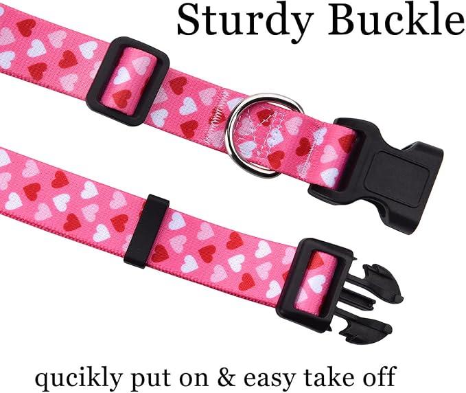 Mihqy Dog Collar and Leash Set - Adjustable Heart Dog Collar - Love Theme - Perfect for Small Medium Large Dogs(Pink Heart Set,L)