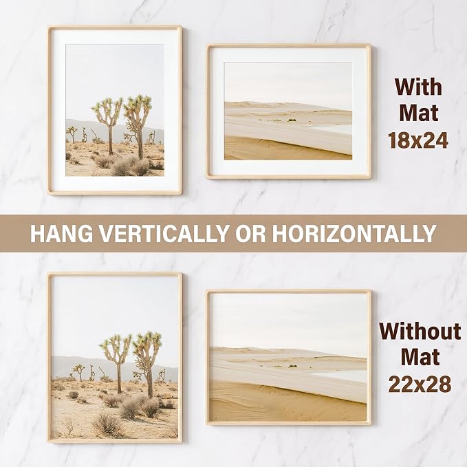 22x28 Poster Frame, USA-Sourced Maple Wood Picture Frame with HD Tempered Glass, Handcrafted Rounded Corner 22 x 28 Wooden Frames Matted to 18x24 Photos, Horizontal or Vertical Wall Display