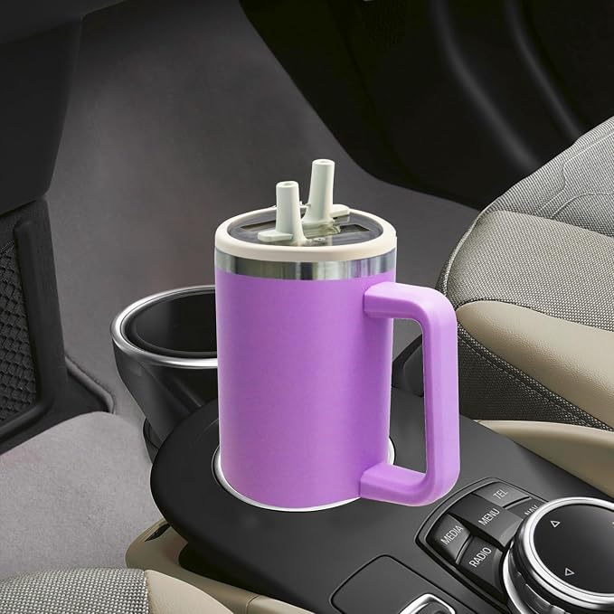 SYACOT 40 oz Tumbler with Handle and Straw Stainless Steel Insulated Tumbler Leak Proof Lid and Straw Lid Reusable Travel Mug Coffee Mug Cup Dishwasher Safe Keep Drinks Cold and Hot (Lilac)