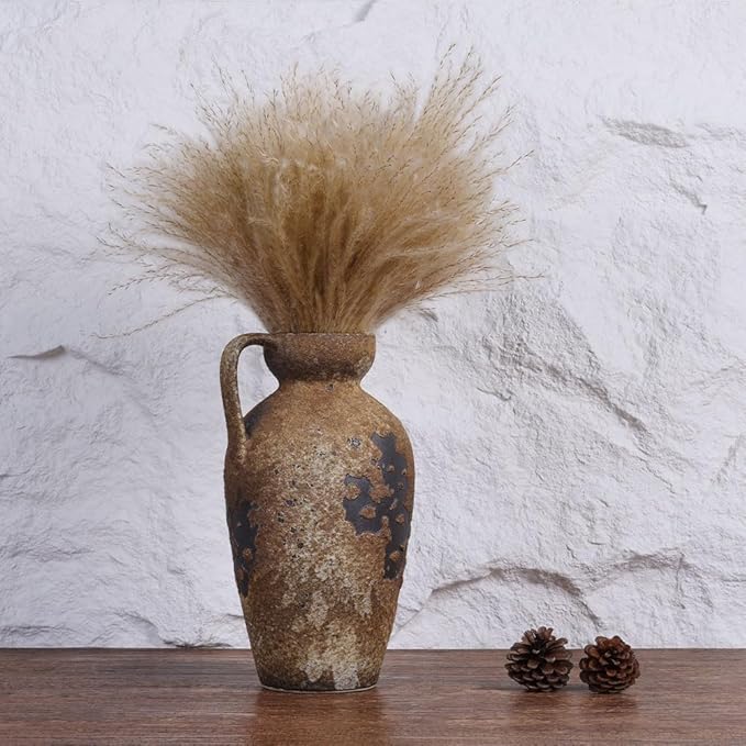 Wabi Sabi Rusty Vintage Vase, 11" Tall Wabi Sabi Decor Rustic Farmhouse Pottery Vase for Centerpiece, Textured Pottery Flower Vases for Home Decorative, Table, Living Room, Bedroom, Bathroom, Kitchen