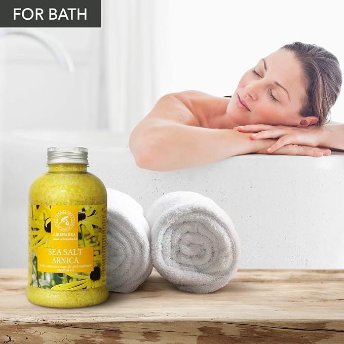 Arnica Bath Salts 21.16 Oz - 100% Natural Rosemary Orange and Fir Essential Oils - Sea Salt Arnica 600g - Best for Bath - Good Sleep - Relaxing - Body Care - Beauty (Pack of 2)