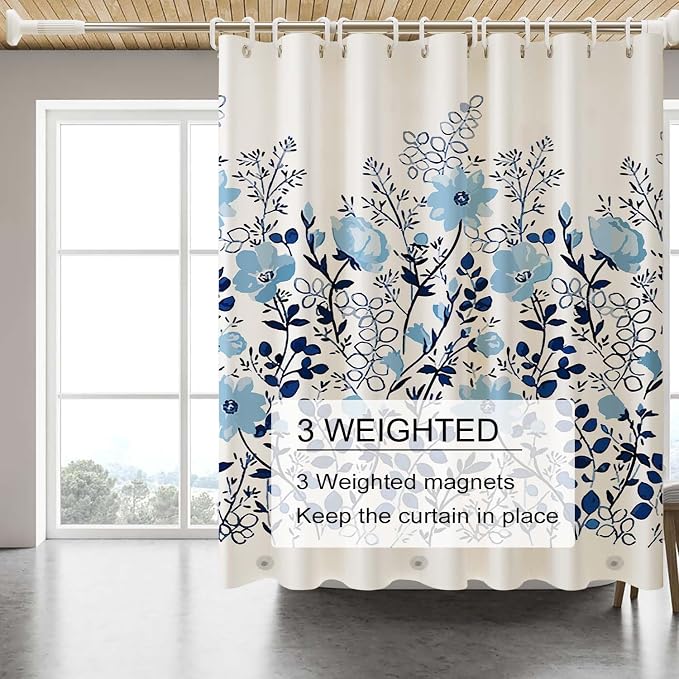 TIKABC Shower Curtain Liner, 4G PEVA Shower Liner, Plastic Waterproof Shower Curtains, 72x72 inch with Grommet Holes 3 Magnetic Weights