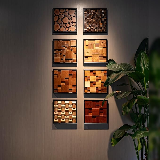 DQQWood 3D Handmade Artistic nature colored Iychee wood moasic Decorative painting. Housewarming gift decorative painting.Home Decor, Living Room Wall Painting.12.99" x 12.99"