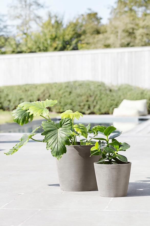 Ecopots Amsterdam Durable Modern Round Indoor/Outdoor Recycled-Based Composite Flower Pot Planter, Taupe, 8"