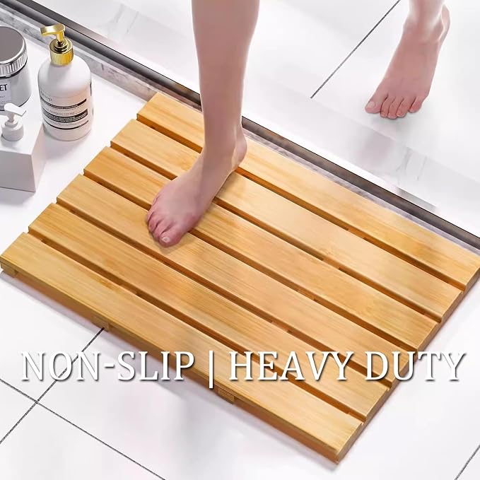 Waterproof Solid Wooden Shower Mat,Bathroom Bamboo Bath Mat,Natural Wooden Bath Mats,Duck Board,with Non Slip Feet, for Kitchen Bedroom Bathtub Doormat Pet Mats(W30xL30cm)