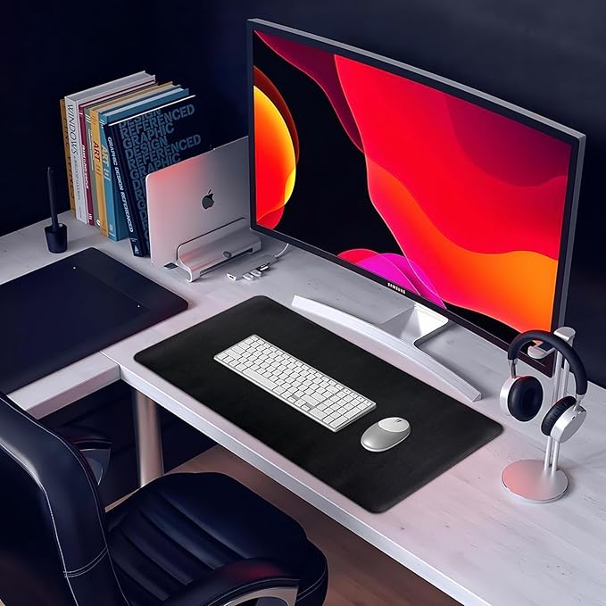 Desk Mat, Dual-Sided Pad, Large Mouse Pad, Natural Cork & PU Leather Non-Slip Waterproof Mats for Office and Home (Black, 31.5" x 15.7")