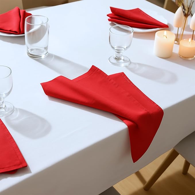 Cloth Napkins Set of 12, 100% Cotton Fabric Reusable Dinner Napkins, 18 x 18 Inch Washable Table & Kitchen Napkins for Everyday Dining, Entertaining, Home & Restaurant Use, Red