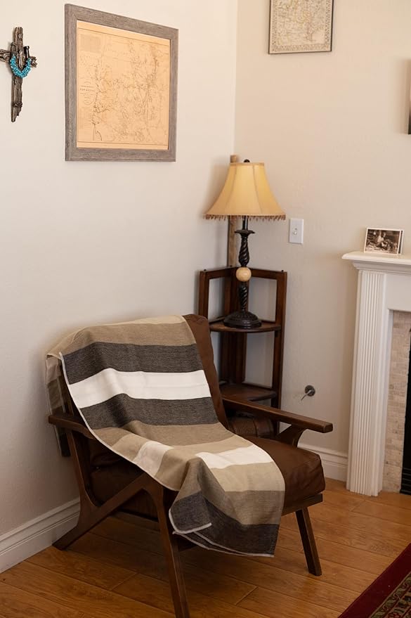 Alpaca Land, Handmade Ecuadorean Alpaca Wool Blankets/Throws (Light Brown Stripe)