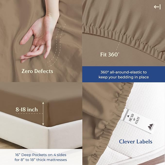 Mayfair Linen 100% Organic Cotton Sheets Twin XL Size - 3 PC Organic Cotton Percale Sheets Twin XL Set (Taupe), Soft, Crisp, Cooling Bedsheets, 16" Deep Pocket Hotel Bedding - GOTS Certified