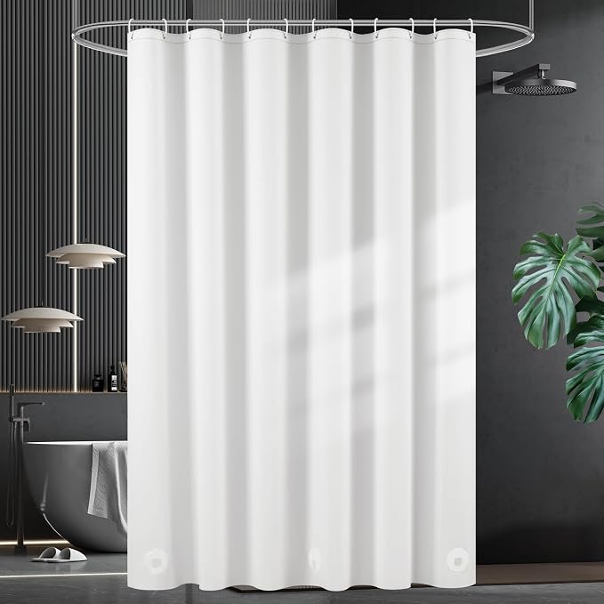UFRIDAY White Stall Shower Curtain Liner Premium PEVA 48 x72 inch,Heavy Duty Shower Curtain with 2 Weighted Magnets, Plastic Waterproof Shower Curtains for Bathroom with 8 Hooks