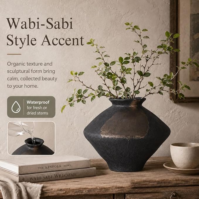 Wabi Sabi Rusty Vintage Vase, 11.4" Tall Wabi Sabi Decor Rustic Farmhouse Pottery Vase for Centerpiece, Textured Pottery Flower Vases for Home Decor, Table, Living Room, Bathroom, Kitchen (11.4 in)