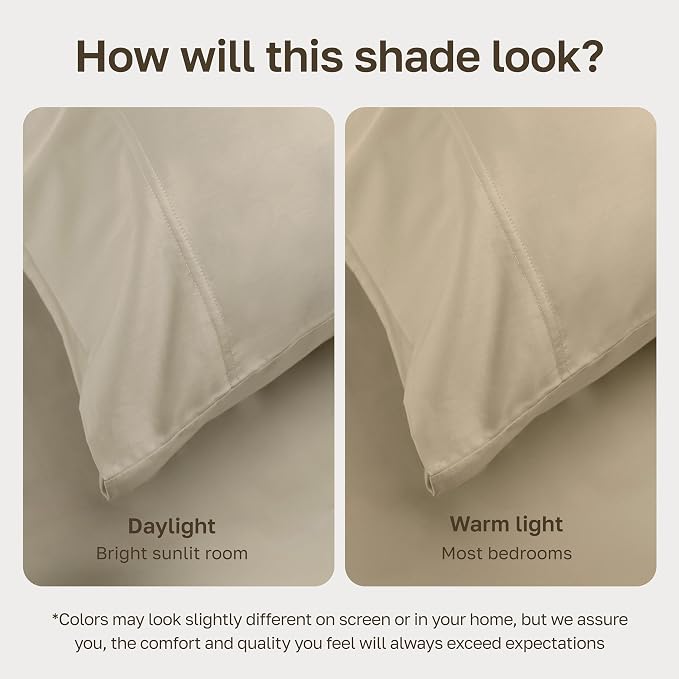 California Design Den 100% Egyptian Cotton Sheets King Size Deep Pocket Set - Certified Authentic Luxury, Soft Sateen, King Sheets Egyptian Cotton - Beige