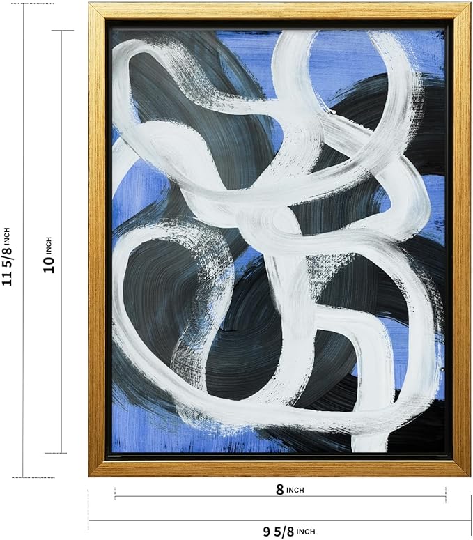 Monem Art Bold Blue Brushstroke Abstract Print - Modern Textured Line Art Poster - Wall Decor for Living Room, Bedroom or Office - 8x10 Gold Framed CANVAS Wall Art by Mareike Bohmer