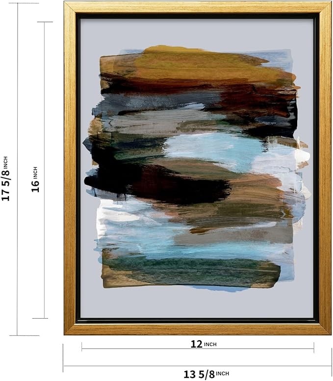 Monem Art Abstract Earth Tone Brushstroke Print - Modern Painterly Art Poster - Wall Decor for Living Room, Bedroom or Office - 12x16 Gold Framed CANVAS Wall Art by Mareike Bohmer