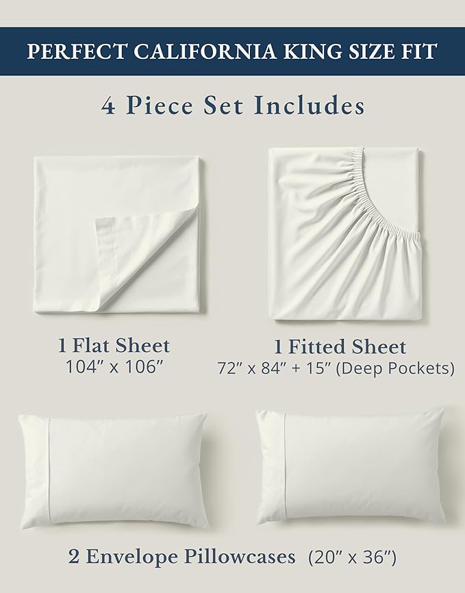 LANE LINEN 100% Organic Cotton California King Sheets Set, 4-Piece Pure Organic Cotton Long Staple Percale Weave Soft Best Bedding Sheets for Bed, Fits Mattress Upto 15" Deep - Glacier Grey