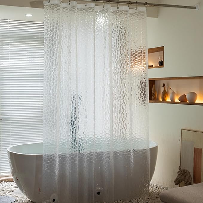Clear Shower Curtain Liner 74 inch Long, EVA 7G Waterproof Plastic Shower Curtain Liner 72x74 inches with 3 Big Magnets, Water Cube, No Smell