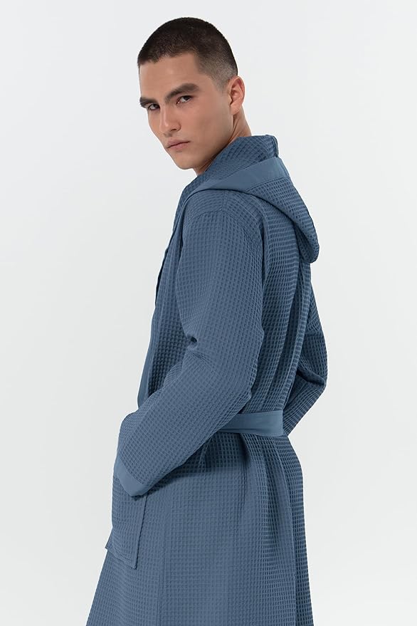 SEYANTE Turkish Cotton Waffle Robe for Men – Organic GOTS Certified Spa Bathrobe, Lightweight Kimono, Soft Cotton Bathrobe