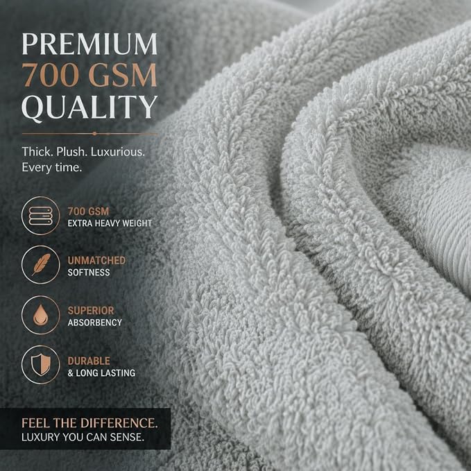 Maisonette Elegance 100% Organic Cotton Turkish Bathroom Towels Set, Ideal Quick Dry Luxury Washcloths, Hand & Large Luxury Bath Towels for Shower (6 Pack), Light Gray (Shore)