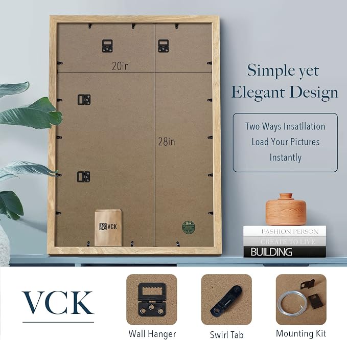 VCK 20x28 Poster Frame Natural Solid Wood 3 Pack, Exclusive Wood Grain Wall Hanging Picture Frame for Home Decoration