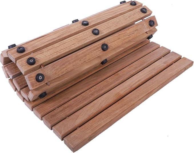 Nordic Teak 100% Solid Teak Wood String Mat - Indoor and Outdoor Use - Non-Slip Wooden Platform for Sauna, Pool, Hot Tub Flooring Decor and Protector (Natural Finish, 23.62" x 15.75")