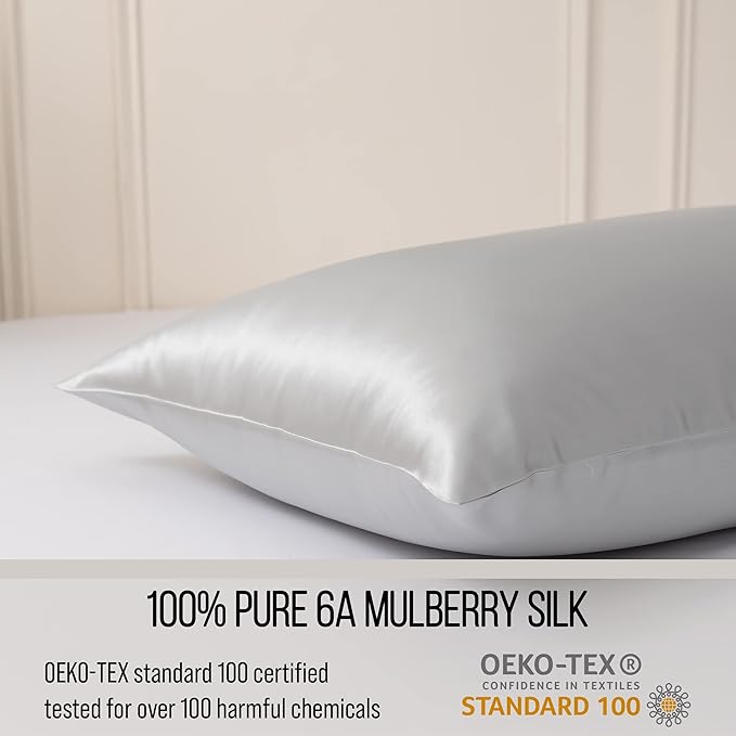 Bella Coterie Luxury Silk Pillowcase for Hair and Skin | 30 Momme | 100% Pure 6A Mulberry Silk | Super Soft | Perfectly Plush [Queen, Silver]
